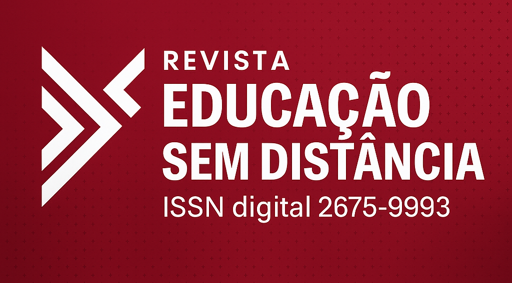 Imagem de capa da Revista Educação Sem Distância, com fundo vermelho institucional e textura discreta. No centro, a logo oficial em branco e vinho, acompanhada do texto 'Revista Educação Sem Distância' e a inscrição 'ISSN digital 2675-9993'.